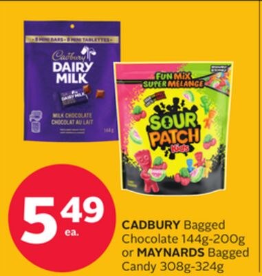 CADBURY Bagged Chocolate 144g-200g or MAYNARDS …