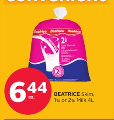 BEATRICE Skim, 1% or 2% Milk