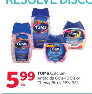 TUMS Calcium Antacids 60's-100's or Chewy Bites…