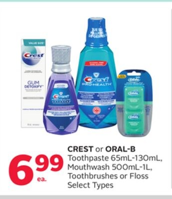 CREST or ORAL-B Toothpaste 65mL-130mL, Mouthwas…