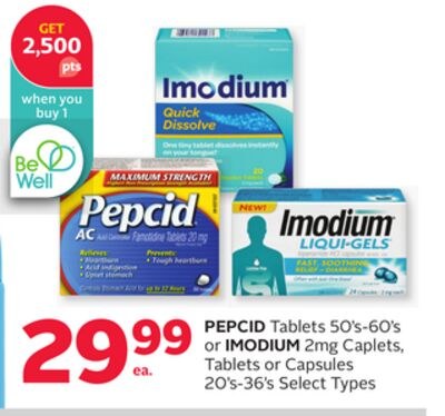 PEPCID Tablets 50's-60's or IMODIUM 2mg Caplets…