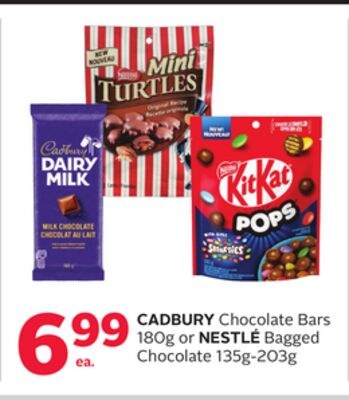CADBURY Chocolate Bars 180g or NESTLÉ Bagged Ch…