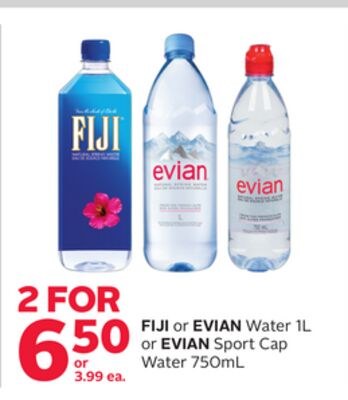 FIJI or EVIAN Water 1L or EVIAN Sport Cap Water…