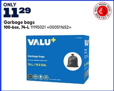 VALU+ Garbage bags 100-box, 74-L
