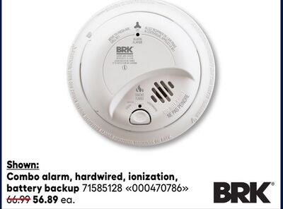 BRK Combo alarm, hardwired, ionization, battery…