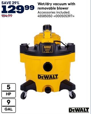 DEWALT Wet/dry vacuum with removable blower