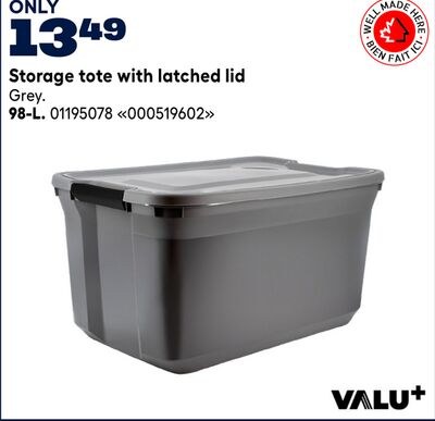 Storage tote with latched lid
