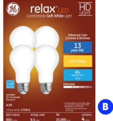 GE "Relax" 4-pack A19 LED bulbs, "Relax", soft …