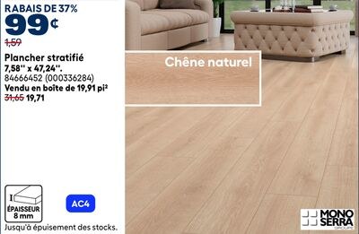Plancher stratifié 7,58' x 47,24'.