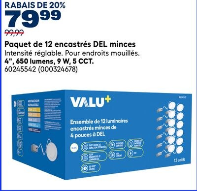 Paquet de 12 encastrés DEL minces VALU+