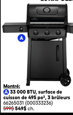 3 000 BTU, surface de cuisson de 495 po², 3 brû…
