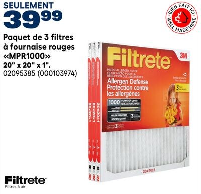 Paquet de 3 filtres à fournaise rouges «MPR1000…