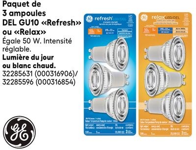 Paquet de 3 ampoules DEL GU10 «Refresh» ou «Rel…