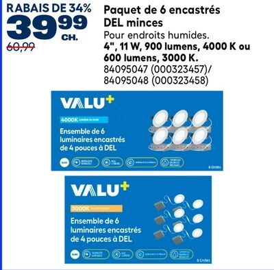 Paquet de 6 encastrés DEL minces