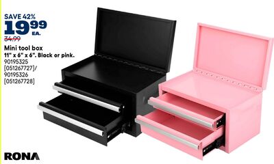 RONA Mini tool box 11" x 6" x 6". Black or pink.
