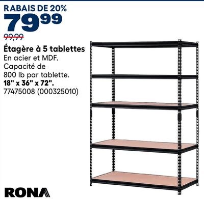 Étagère à 5 tablettes 18" x 36" x 72"