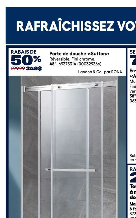 Porte de douche «Sutton» réversible fini chrome