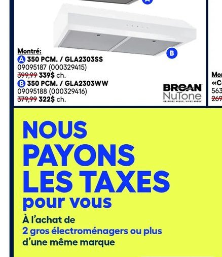 Hottes de cuisine BROAN NUTONE modèle ADA2303SSW