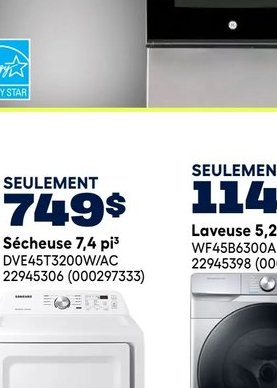 Samsung Sécheuse 7,4 pi³ DVE45T3200W/A4