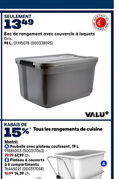 Bac de rangement avec couvercle à loquets VALU+