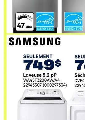 Samsung Laveuse 5,2 pi³ WA45T3200AW/A4
