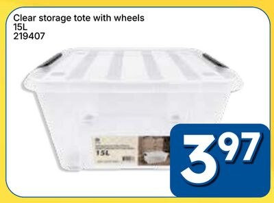 Clear storage tote with wheels