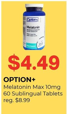 OPTION+ Melatonin Max 10mg 60 Sublingual Tablets