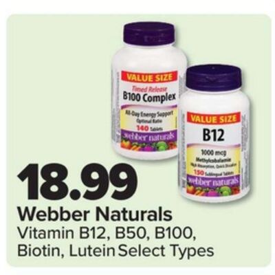 Webber Naturals Vitamin B12, B50, B100, Biotin,…
