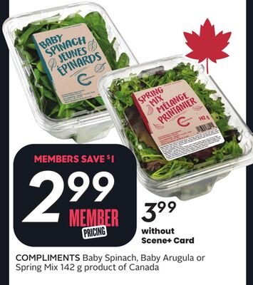 COMPLIMENTS Baby Spinach, Baby Arugula or Sprin…