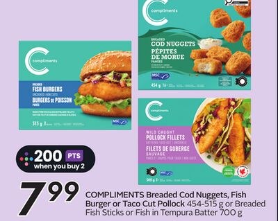 COMPLIMENTS Breaded Cod Nuggets, Fish Burger or…