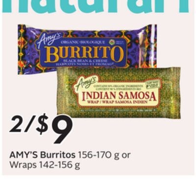 AMY'S Burritos 156-170 g or Wraps 142-156 g