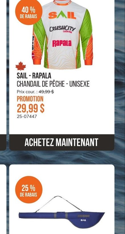 SAIL - RAPALA CHANDAIL DE PÊCHE - UNISEXE