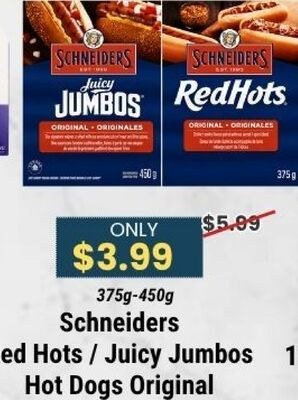 Schneiders Red Hots Juicy Jumbos Hot Dogs Origi…