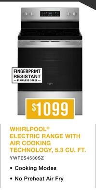 WHIRLPOOL® ELECTRIC RANGE WITH AIR COOKING TECH…