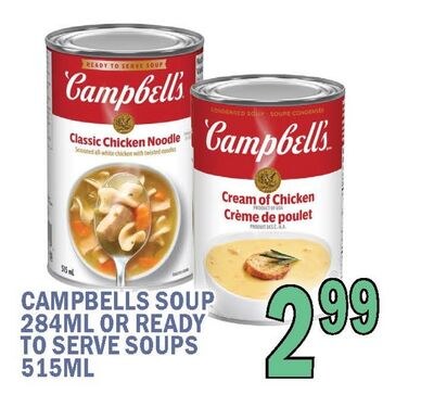 CAMPBELLS SOUP 284ML OR READY TO SERVE SOUPS 51…