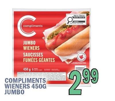 COMPLIMENTS WIENERS 450G JUMBO