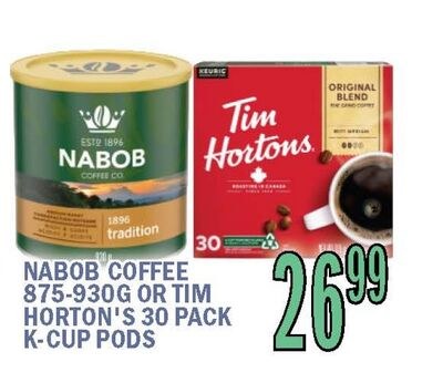 NABOB COFFEE 875-930G OR TIM HORTON'S 30 PACK K…