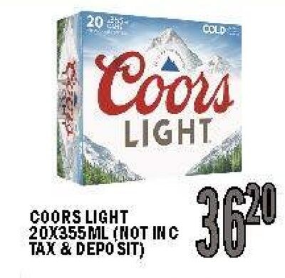 COORS LIGHT 20X355ML (NOT INC TAX & DEP0SIT)