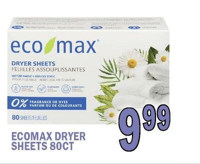 ECOMAX DRYER SHEETS 80CT