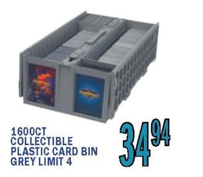 1600CT COLLECTIBLE PLASTIC CARD BIN GREY LIMIT 4