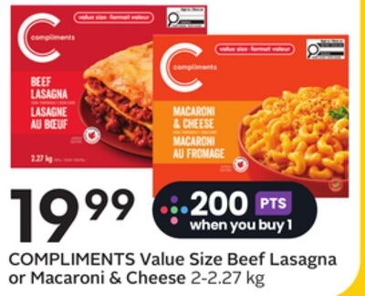 COMPLIMENTS Value Size Beef Lasagna or Macaroni…