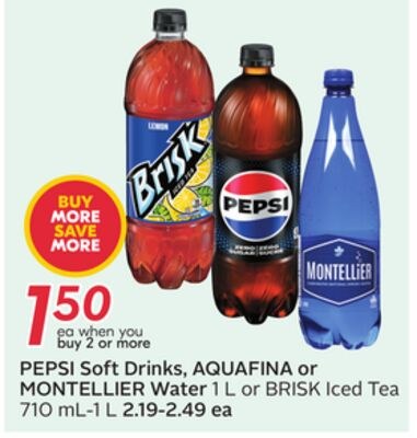 PEPSI Soft Drinks, AQUAFINA or MONTELLIER Water…