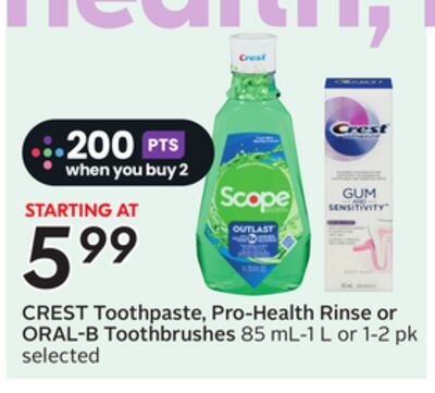 CREST Toothpaste, Pro-Health Rinse or ORAL-B To…