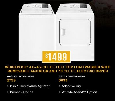 WHIRLPOOL® 4.8-4.9 CU. FT. I.E.C. TOP LOAD WASH…