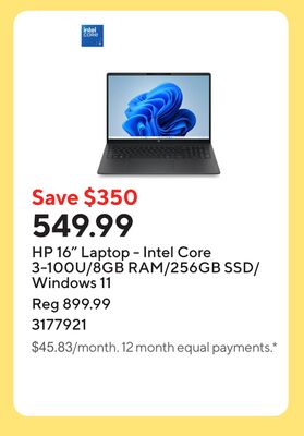 HP 16" Laptop - Intel Core 3-100U/8GB RAM/256GB…