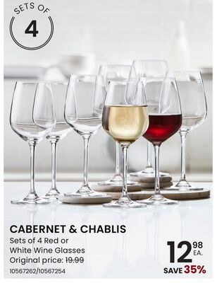 CABERNET & CHABLIS Sets of 4 Red or White Wine …
