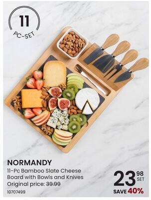 NORMANDY 11-Pc Bamboo Slate Cheese Board with B…