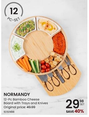 NORMANDY 12-Pc Bamboo Cheese Board with Trays a…