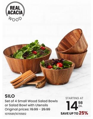 Set of 4 Small Wood Salad Bowls or Salad Bowl w…