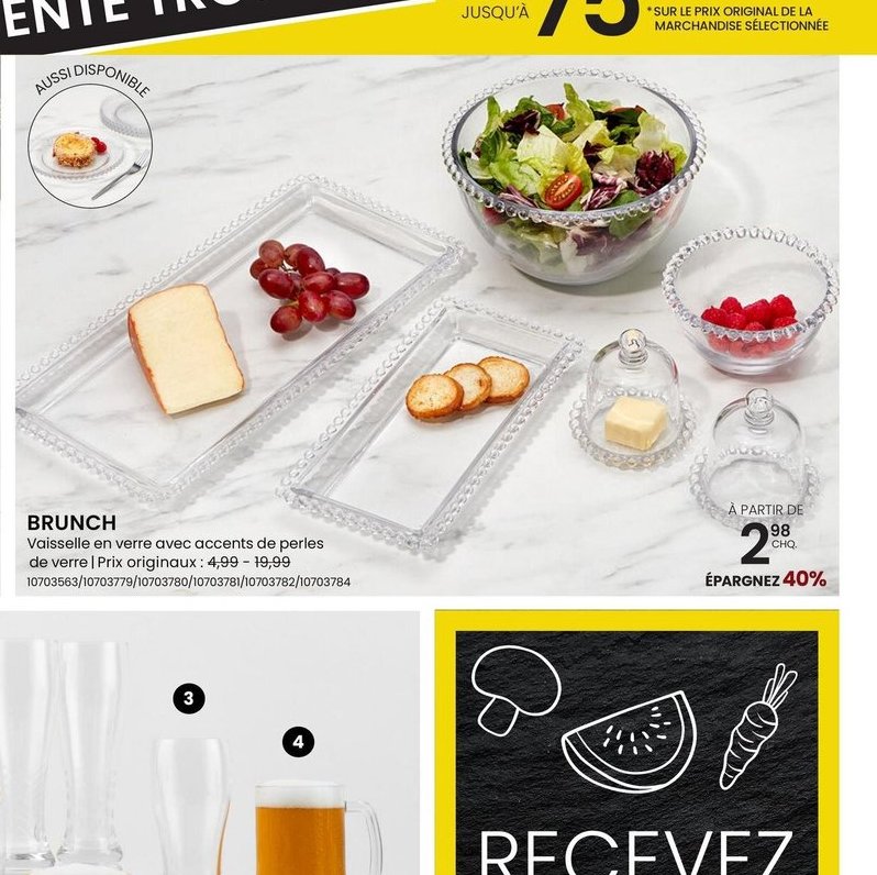BRUNCH Vaisselle en verre avec accents de perles